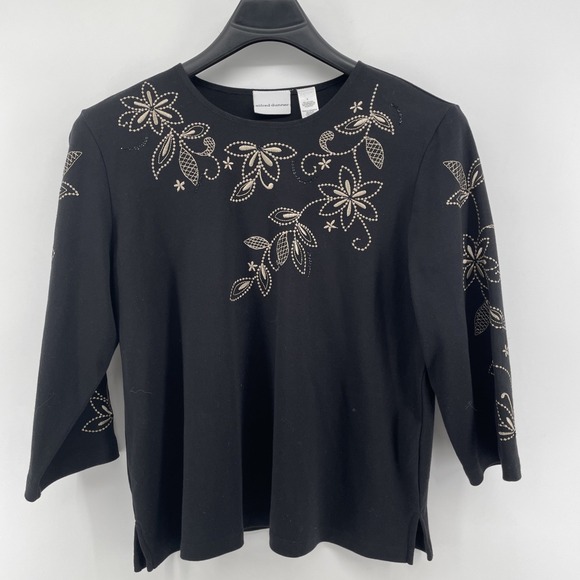 Alfred Dunner Tops - Alfred Dunner‎ Women's Large Black Floral Embroidered Artsy Boho Jersey Knit